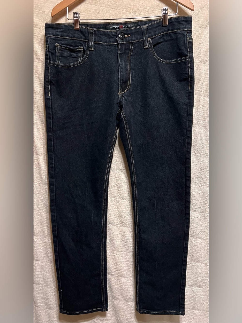 WTO2 New York Men’s Dark Wash Jeans 34x32 Slim Straight Stretch Denim